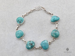 BrA07. Bracelet Tibétain Argent Massif Turquoise